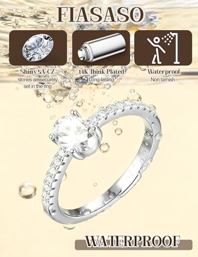 FIASASO Gold Rings for Women Non Tarnish - 5Pcs Dainty Stackable Rings 14K Gold Plated Cubic Zirconia Stacking Rings Non Tarnish Waterproof Minimalist Thin Stack Ring Size 5 6 7 8 9 10 - color: Silver