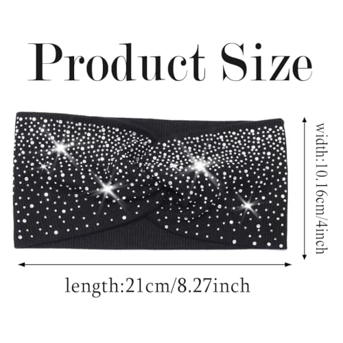 Urieo Wide Sparkly Headbands Rhinestones Stretch Head Bands for Women | Bling Elastic Knotted Headband Bedazzled Crystal Hair Bands - color: Red