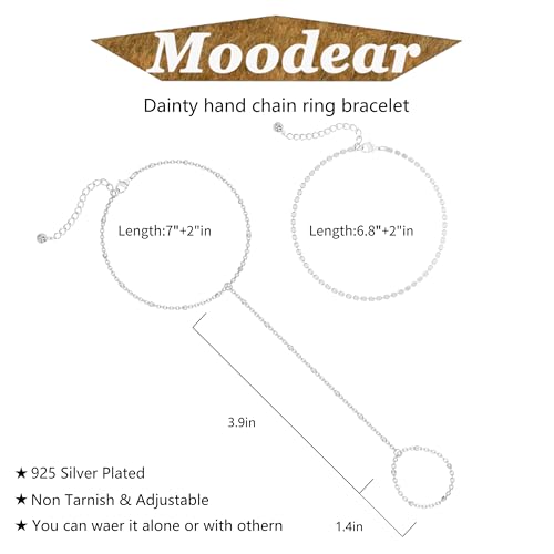 Moodear Gold Hand Chain Bracelet for Women - 14K Gold Plated/Sterling Silver Layered Adjustable Satellite Bead Paperclip Dot CZ Link Hand Chain Ring Bracelets Non Tarnish Trendy Jewelry Gift - style: Dot Hand Chain-SL