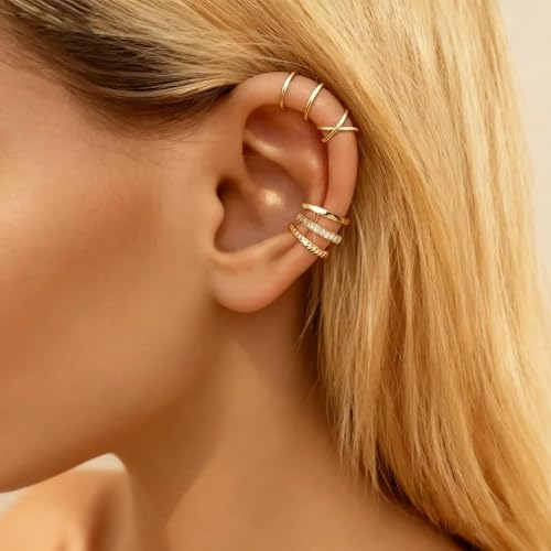 Ear Cuffs Non-Piercing for Women Dainty 14K Gold Plated Clip On Cartilage Earrings Hypoallergenic Huggie Hoop Cuffs Fake Earings for Non Pierced Ears - color: C:gold ear cuff