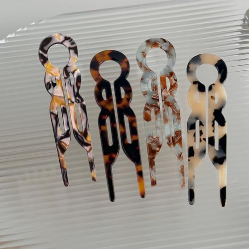 4PCS U-Shaped French Hair Pins for Women - Acetate Hair Clips for Thick, Thin, Fine Hair - Decorative Bun Styling Barrettes in Black & Blonde (B)
