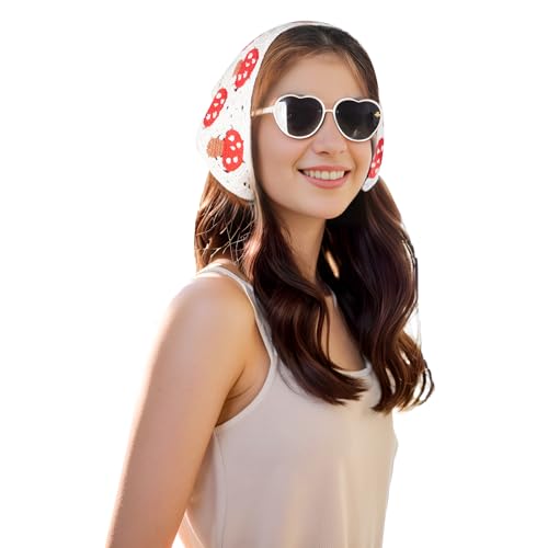 hoyuwak Crochet Bandana Headband Head Scarf Hairband for Women Girls White Knitted Mushroom Hair Accessories for Festival 80s Hair Styling Decor