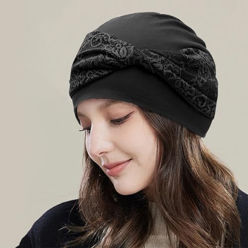 Women Knot Slouchy Beanie Chemo Hat Twist Stretch Cancer Head Wraps Sleep Head Scarf - color: Black