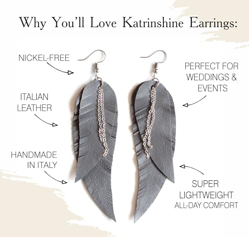 Black shiny Leather Feather Earrings for Women, Lightweight Minimal Boho Dangle Earrings, Small Simple Everyday Jewelry - color: dark grey