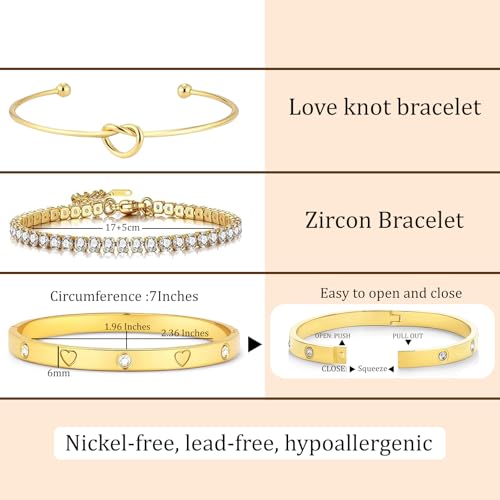 18 K Gold Plated Love Bangle Bracelet Stack Cuff Jewelry for Women Jewelry Set for Women Gift with Box - style: style9
