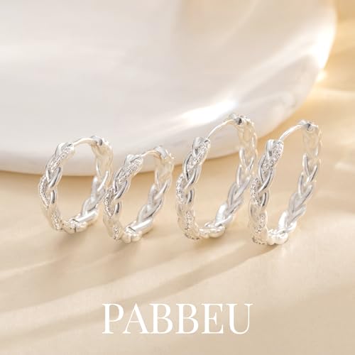 PABBEU Sterling Silver Hoop Earrings,Hypoallergenic Twisted Silver Hoops Earrings for Women Lightweight SilverHoop Earring with Cubic Zirconia (15/20/25/30MM) - color: 15mm Silver