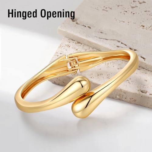 Chunky Gold Bangle Bracelets for Women Trendy 14K Gold Plated Cuff Bracelets Stack, Dainty Gold Bracelet Sets Non Tarnish Fashion Jewelry Gift - style: 1pc-Gold-TwinDrop