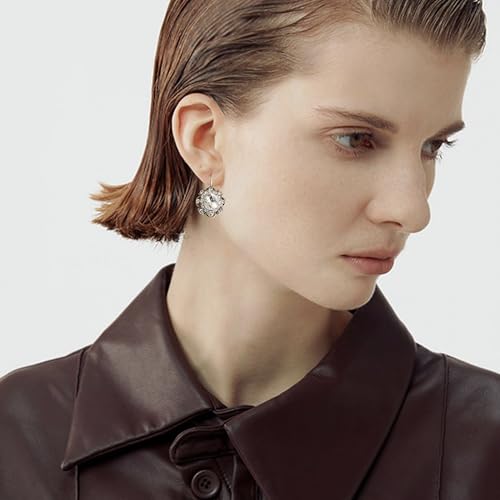 Handmade Bohemian Vintage Gold Sparkly Crystal Round Flower Leverback Earrings Cute Rhinestone Geometry Dangle Drop Earring for Women - color: White