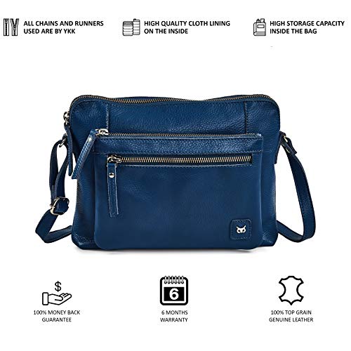 Leather Crossbody Bags for Women Small Soft Genuine Pebbled Sling Shoulder Handbag Crossover Purse with Full Adjustable Strap (Sapphire Blue Nappa) - color: Sapphire Blue Nappa