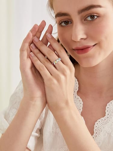 Custom4U Personalized Mothers Ring with 1-5 Birthstones Names Engraved 925 Sterling Silver/14K White Gold Plated Birthstone Rings for Women Promise Ring Birthday Jewelry Gifts for Mom Grandmother Wife - color: 4 Birthstones Ring (Engraved)