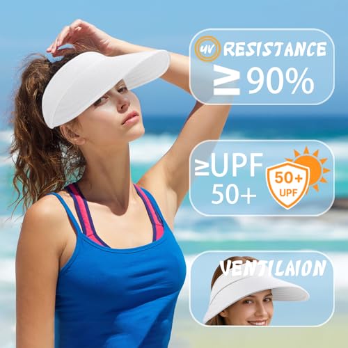 Sun Hats for Women - Wide Brim Sun Visor Hat for Women, UPF50+ Lightweight Foldable Ponytail Sports Cap - color: White