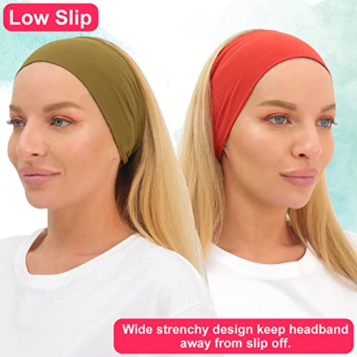 RITOPER Workout Wide Headbands for Women Non Slip, Super Soft Yoga Running Exercise Head Bands, Elastic Sweat Band Hair Bands for Women's Hair, Womens Solid Headband Hair Wrap - color: momao-6-solid