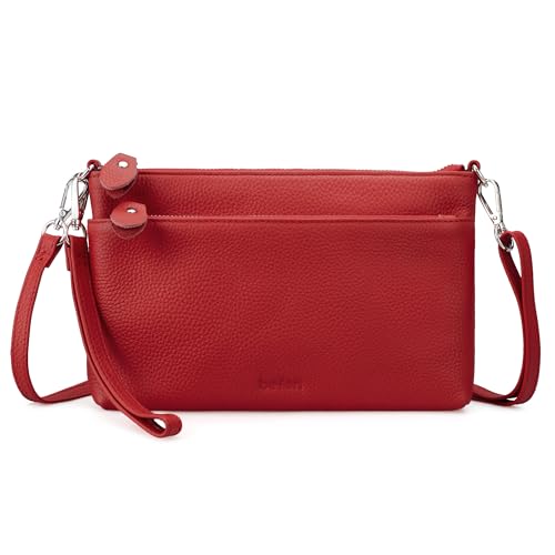 befen Genuine Leather Wristlet Clutch Wallet Purses with RFID Blocking, Small Crossbody Bags Shoulder Handbag for Women - color: Fire-engine Red