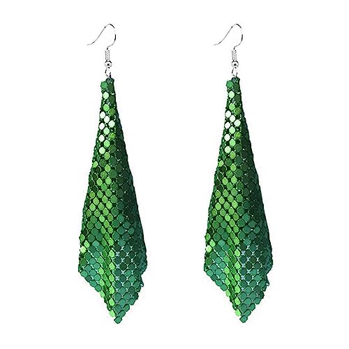 coadipress Metal Mesh Grid Sequins Tassel Long Drop Dangle Earrings for Women Trendy Lightweight Charms Disco Vintage Colorful Long Hook Earrings Bridal Wedding Jewelry - color: Green