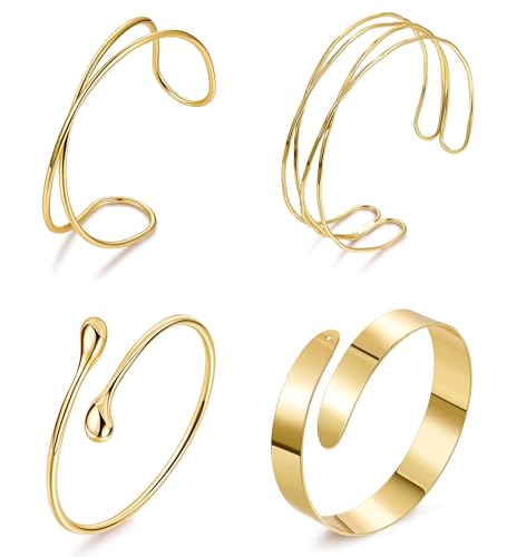 4Pcs Upper Arm Cuff for Women Open Adjustable Arm Bracelets Minimalist Coil Arm Armband Set - style: Gold-Style B