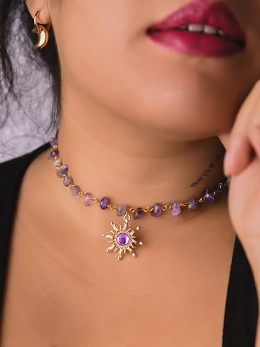 Sacina Boho Hippie Sun Necklace, Crystal Choker Necklace, Boho Necklace, Hippie Necklaces, Christmas Jewelry Gift For Women - color: purple