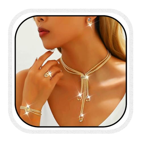 CLOACE Gold Necklace Set Colorful Necklaces and Bracelet Bridal Prom Wedding Jewelry Sets for Women