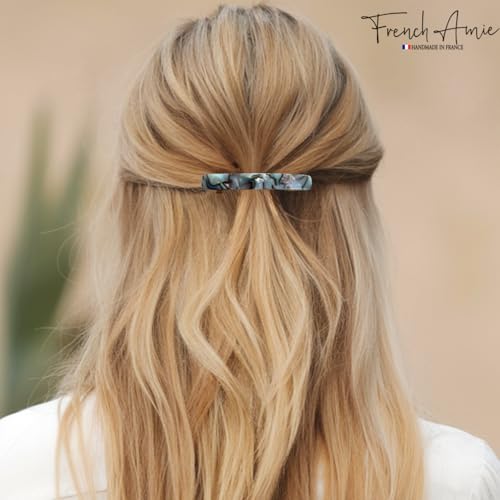 French Amie Small 2 1/4 Inches Celluloid Handmade Golden Brown, Tokyo, Onyx, Opera, Pearl Black, Ivory, Finish Automatic Hair Clip Hair Barrette (Gray Magma) - color: Gray Magma