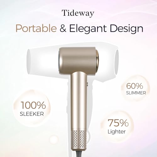 Tideway Hair Dryer Professional High-Speed Ionic Blow Dryer 110,000 RPM, Compact Hair Dryer with Magnetic Diffuser, Fast Drying with Brushless Motor Low Noise Smart Temperature Control-H11 - color: Gold