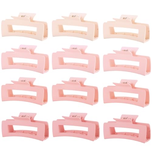 12 Pcs Pink Large Square Hair Claw Clips for Women, 4.3-Inch Matte Rectangle Claw, Strong Hold Non-slip Hair Clips for Thick & Thin Hair - color: Pink