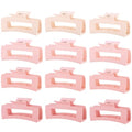 12 Pcs Pink Large Square Hair Claw Clips for Women, 4.3-Inch Matte Rectangle Claw, Strong Hold Non-slip Hair Clips for Thick & Thin Hair - color: Pink