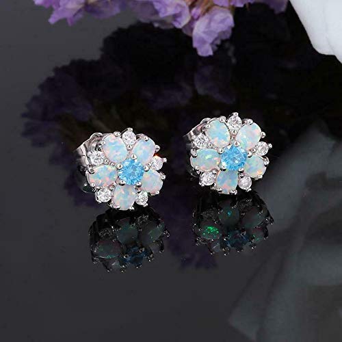 CiNily Flower Earrings,Opal Stud Earrings Sterling Silver or White Gold/Rose Gold Plated Ladies Flower Stud Earrings Cute Unique Earrings for Girls - color: blue
