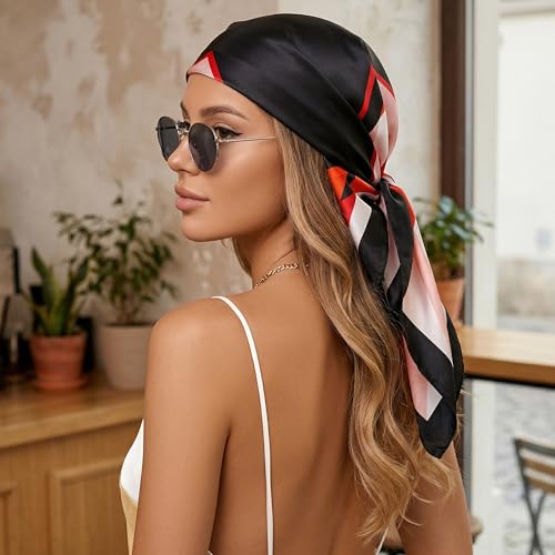Pistha Head Scarf Bandana for Women, Satin Scarf for Hair, Large Square Silk Bandana Headscarf for Women and Men 35 Inch - style: Assorted a