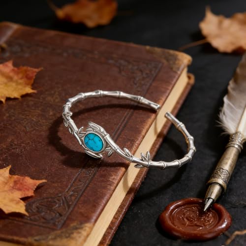 Genuine Turquoise Bracelet Cuff Bracelet for Women Mom 925 Sterling Silver Natural Turquoise Bangles Vintage Bracelet Boho Jewelry for Birthday Christmas Mother's Day Valentine's Day - style: Bamboo