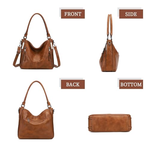 Shoulder Handbags for Women Large Soft Casual PU Leather Hobo Tote Purses - color: 01-yellow Brown