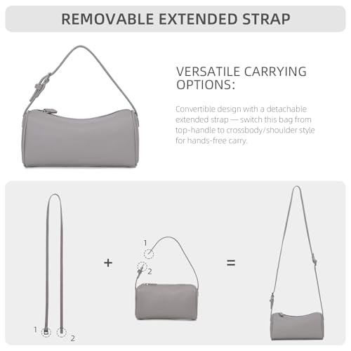 KouLi Buir PU Leather Crossbody Purse for Women Trendy Small Barrel Hobo Shoulder Handbag Lightweight Daily Purse - color: Grey
