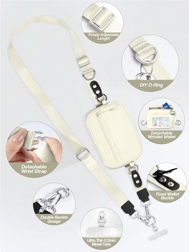 Tiostep Clip and Go Strap for Phone with Wallet Crossbody Phone Lanyard Adjustable and Detachable Wristlet Wallet with ID Window and Zipper, Beige - color: Beige, size: Medium