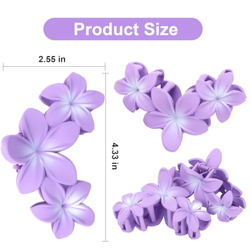 ANBALA Hair Clip, 4PCS Flower Design Plumeria Hair Clips, Large Non-Slip Strong Hold Claw Clips for Thick Hair, Beach Hair Accessories for Women Girls (Purple) - color: purple