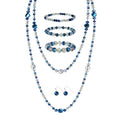 Trendy Infinity Wrap 60’’ Long Statement Necklace, Earrings and Bracelet Set - Hand Knotted Versatile Crystal and Shell Beads Strand Necklace and Chunky Beaded Stretch Bracelet Stack – Jewelry Set Gift for Women - color: Blue
