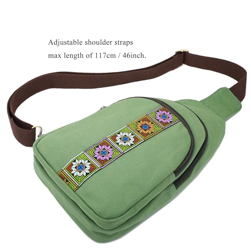 SILKAREA Canvas Sling Bag for Wome Crossbody Purse Small Sling Backpack Purse Travel Hiking Chest Bag Daypack - color: Dark Green