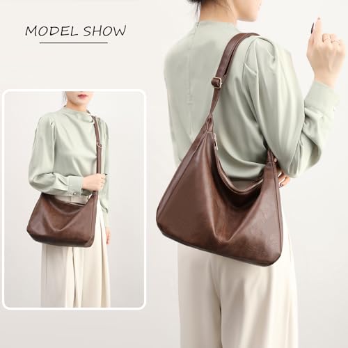 Hobo Bags for Women Foldable Vegan Leather Shoulder Handbag Slouchy Tote Crossbody Purses - color: Beige