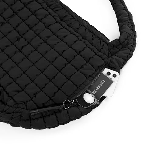 ODODOS Quilted Carryall Tote Bag for Women Crossbody Hobo Lightweight Padding Shoulder Bag - color: Black
