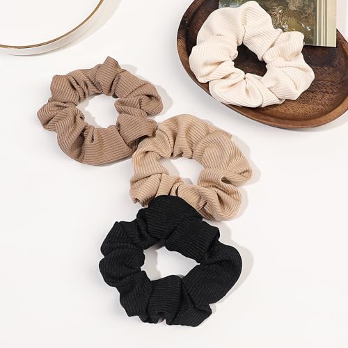 Hair Scrunchies for Women - Hair Ties No Damage Both for Thick Hair or Thin Hair Curl Hair No Crease Gray Scrunchies Ponytail Holder No Hurt Your Hair - color: Mixed Brown