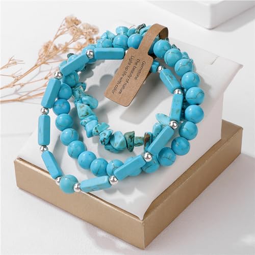 3Pcs Natural Stone Bracelets for Women 8mm Crystal Beaded Bracelets Handmade Stretch Bracelet Healing Crystal Jewelry for Women - style: Turquoise bracelets