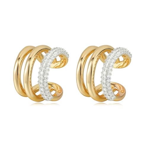 MTMY Gold Ear Cuff Earring for Women 14K Gold Plated Cubic Zirconia Non-Pierced Clip on Cartilage Chunky Ear Cuffs Hypoallergenic Jewelry - style: cz triple / pair
