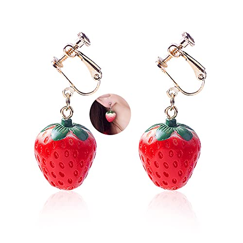 Cute Strawberry Earrings for Women-3D Acrylic Strawberry Drop Dangle Earring Costume Accessories Halloween Christmas Party Jewelry - style: C:Ear clip