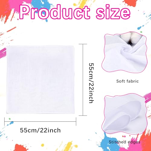 24 PCS 100% Cotton White Bandana bulk for tie dye blank bandanas pack cotton handkerchiefs Unisex Bandanas Men Head Wrap，22" x 22"