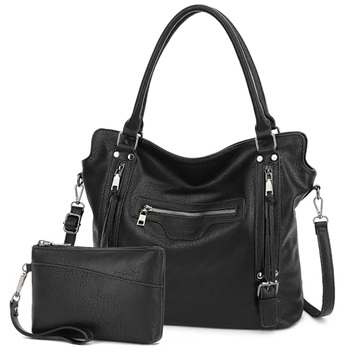TANTOMI Tote Bag for Women Vegan Leather Purses and Handbags Ladies Waterproof Big Shoulder Bag for Travel - color: Black.e