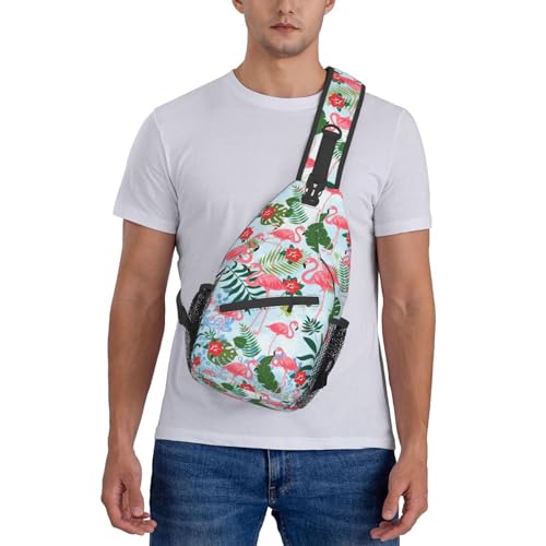 Sling Backpack For Men Hiking Daypack Crossbody Shoulder Bag Travel Chest Pack | Hiking - color: Pink Flamingo