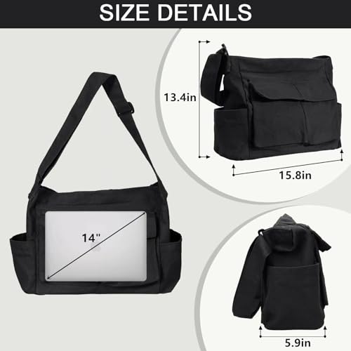Canvas Messenger Bag Large Hobo Crossbody Bags with Multiple Pockets,School Vintage Shoulder Laptop Bag for Women and Men