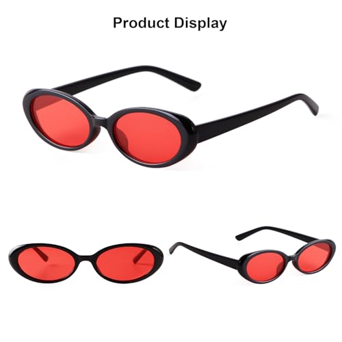 90s Sunglasses for Women Men Retro Small Oval Sunglasses - color: Black/Red
