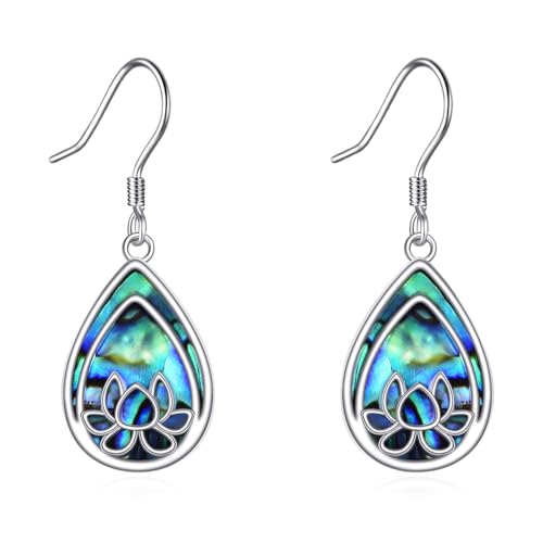 TIGER RIDER Abalone Shell 925 Sterling Silver Dangle Earrings Lightweight Filigree Dangle Drop Earrings for Women - style: Lotus