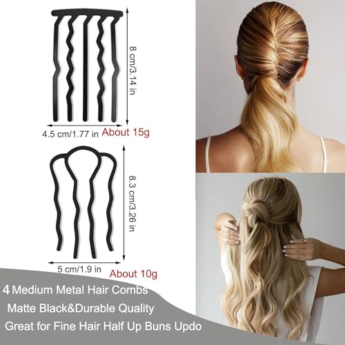 8 Piece Hair Side Combs French Twist Comb Metal Hair Fork Clip Teeth Hair Pin Stick for Updo Bun, U Shape Hair Combs Hair Tool for Vintage Hairstyle Hair Accessories - color: Black in 5 styles