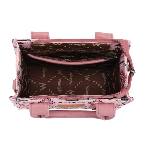 Wrangler Mini Aztec Tote Bag for Women Boho Small Top Handle Purse with Adjustable Strap - color: Boho Pink