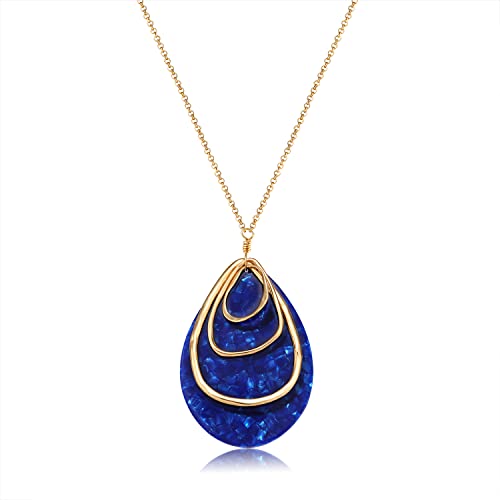 MOLOCH Long Necklace For Women Geometry Teardrop Acrylic Circle Pendant Necklace Statement Boho Acetate Resin Necklace Minimalist Gift - color: royal blue