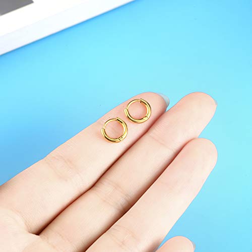 316L Surgical Stainless Steel Huggie Hoop Earrings 6mm 8mm 10mm 11mm 12mm 14mm Hypoallergenic Earrings Hoop Cartilage Helix Lobes Hinged Sleeper Earrings For Men Women - style: A01:6mm Gold(THK 2.0mm)